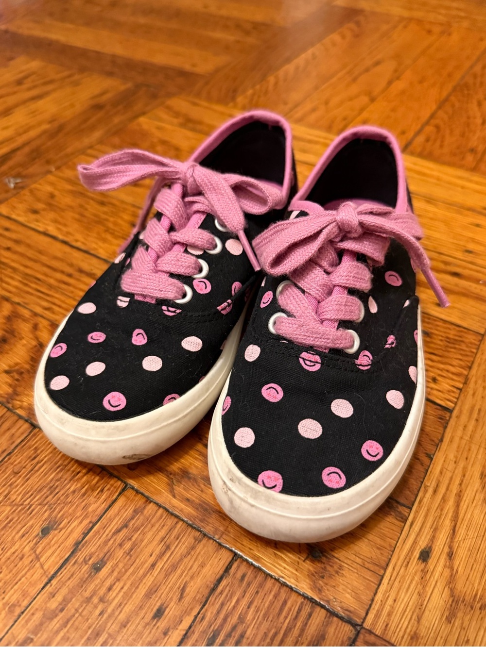 Old Navy Black Canvas Sneakers with Pink Polka Dots size 13